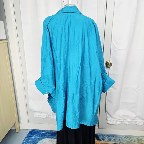 Dilemma Dhun Shroff Turquoise Art-To-Wear Textured Cotton Blend Shirt Lagenlook - Picture 3 of 13
